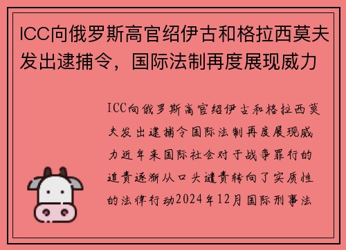 ICC向俄罗斯高官绍伊古和格拉西莫夫发出逮捕令，国际法制再度展现威力